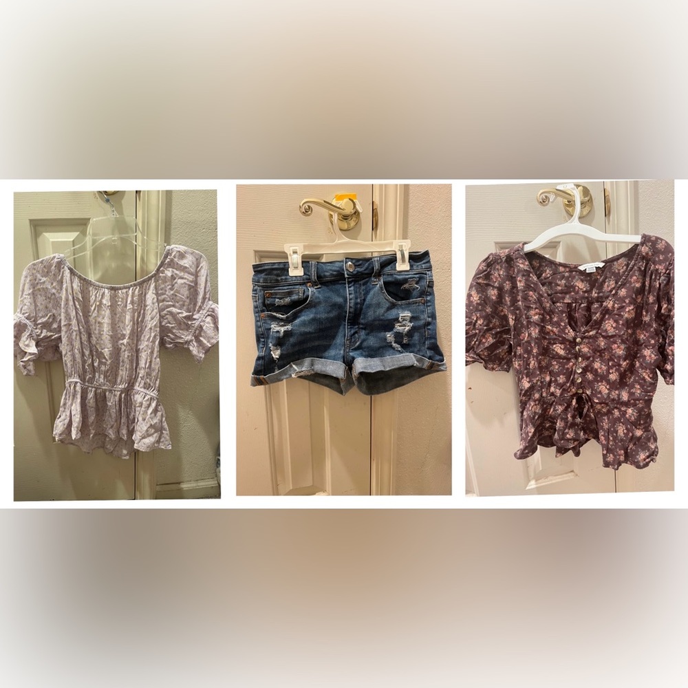 Selling bundle of clothes (American Eagle Shorts & Top and Hippie Rose Top).